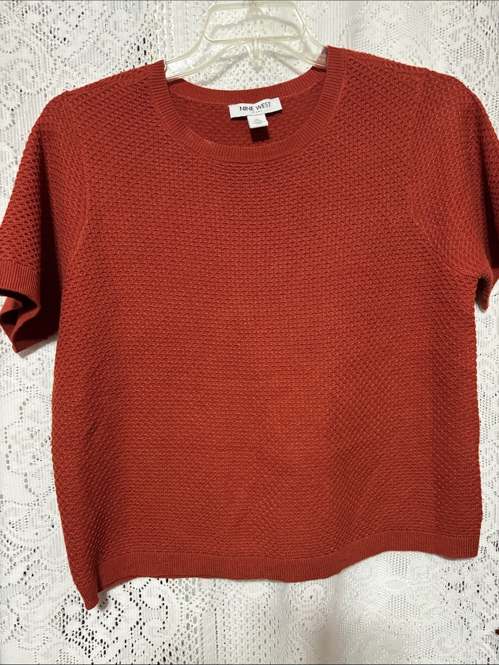 Nine West Women's Textured Crew Neck Sweater Top - Burnt Orange Sz XL